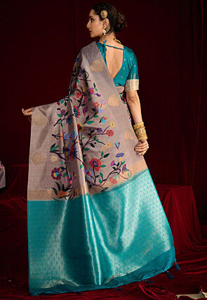 Digital Printed Art Silk Saree in Grey