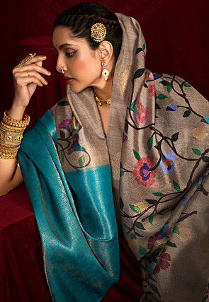 Digital Printed Art Silk Saree in Grey