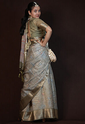 Digital Printed Art Silk Saree in Grey