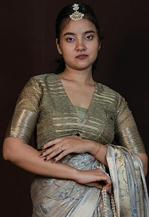 Digital Printed Art Silk Saree in Grey