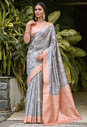Digital Printed Art Silk Saree in Grey