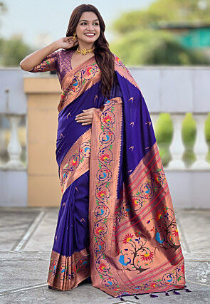 Digital Printed Art Silk Saree in Indigo Blue