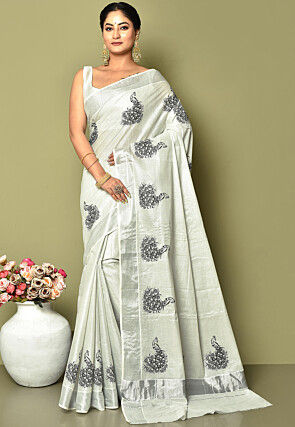 Digital Printed Art Silk Saree in Light Grey