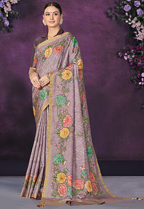 Digital Printed Art Silk Saree in Light Purple