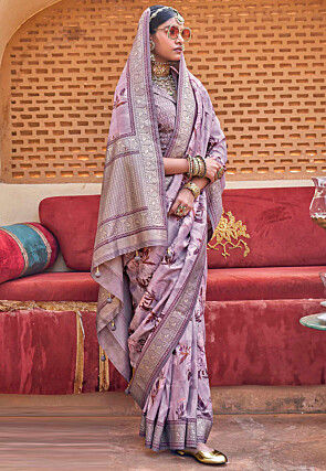 Digital Printed Art Silk Saree in Light Purple