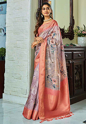 Digital Printed Art Silk Saree in Light Purple