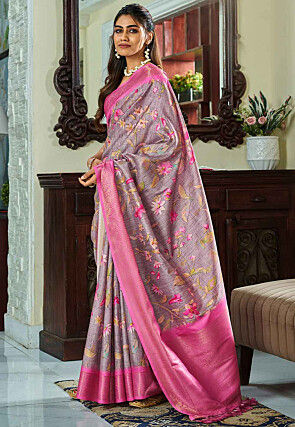 Digital Printed Art Silk Saree in Light Purple