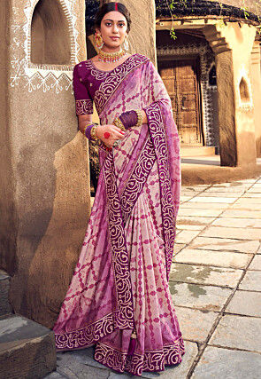 Digital Printed Art Silk Saree in Light Purple