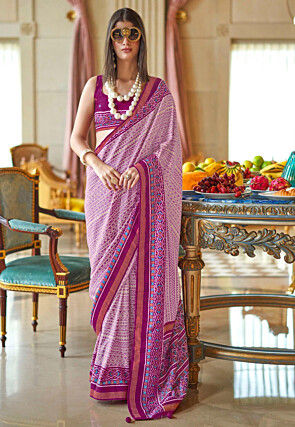 Digital Printed Art Silk Saree in Light Purple