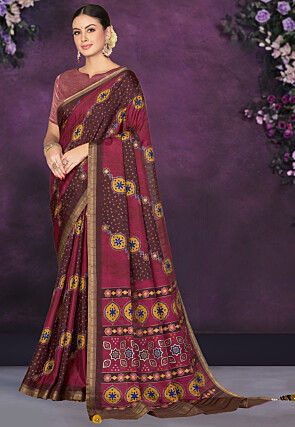 Digital Printed Art Silk Saree in Maroon