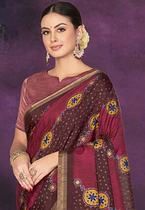 Digital Printed Art Silk Saree in Maroon