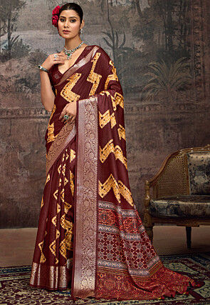 Digital Printed Art Silk Saree in Maroon