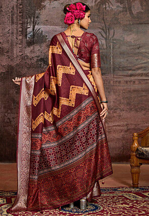 Digital Printed Art Silk Saree in Maroon