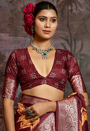Digital Printed Art Silk Saree in Maroon