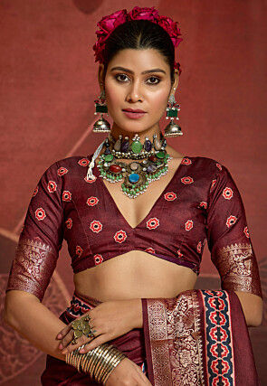 Digital Printed Art Silk Saree in Maroon