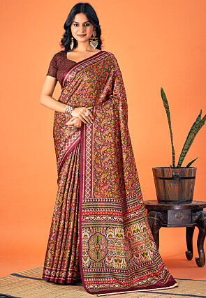 Digital Printed Art Silk Saree in Maroon