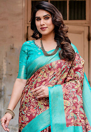 Digital Printed Art Silk Saree in Maroon