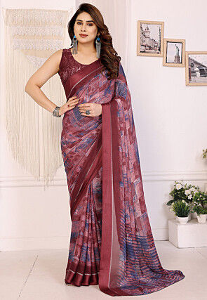 Digital Printed Art Silk Saree in Maroon