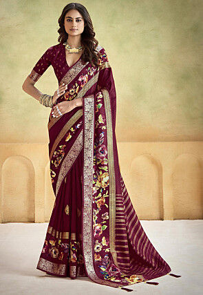 Digital Printed Art Silk Saree in Maroon