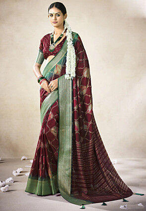 Digital Printed Art Silk Saree in Maroon