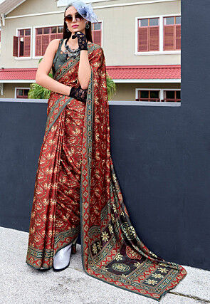 Digital Printed Art Silk Saree in Maroon