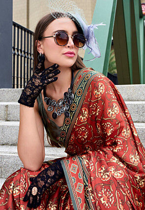 Digital Printed Art Silk Saree in Maroon