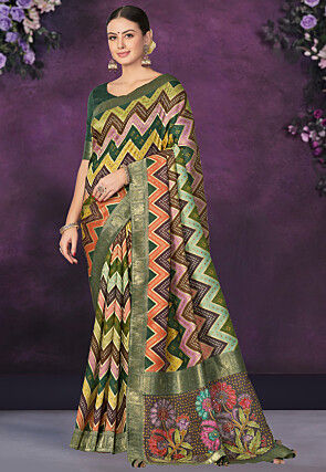Digital Printed Art Silk Saree in Multicolor