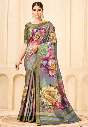 Digital Printed Art Silk Saree in Multicolor