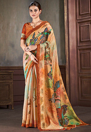 Digital Printed Art Silk Saree in Multicolor