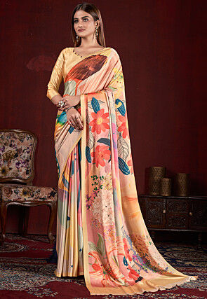 Digital Printed Art Silk Saree in Multicolor