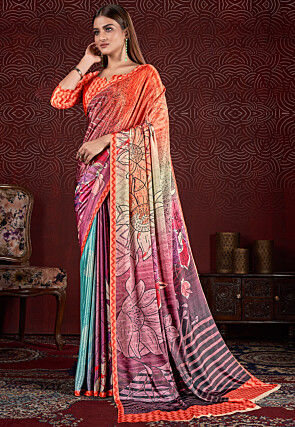 Digital Printed Art Silk Saree in Multicolor