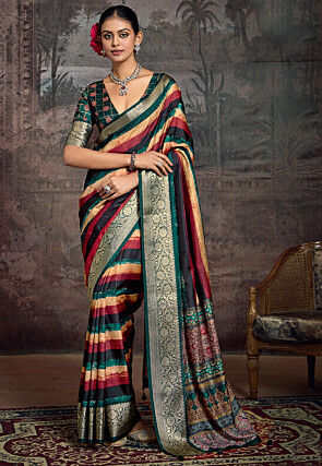 Digital Printed Art Silk Saree in Multicolor