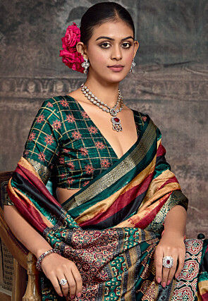 Digital Printed Art Silk Saree in Multicolor