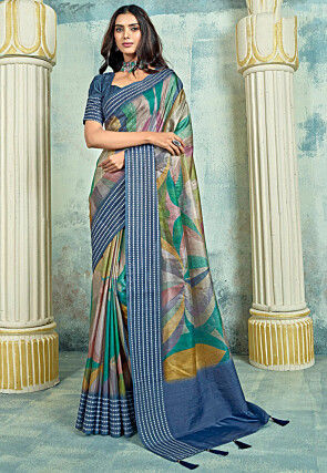 Digital Printed Art Silk Saree in Multicolor