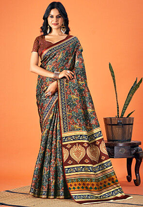 Digital Printed Art Silk Saree in Multicolor