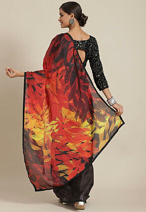 Digital Printed Art Silk Saree in Multicolor