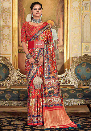 Digital Printed Art Silk Saree in Multicolor