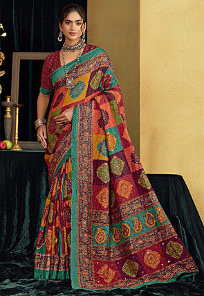 Digital Printed Art Silk Saree in Multicolor