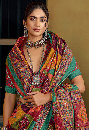 Digital Printed Art Silk Saree in Multicolor