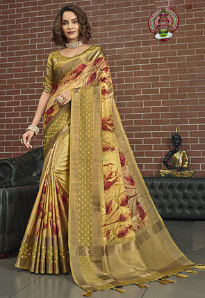 Digital Printed Art Silk Saree in Mustard