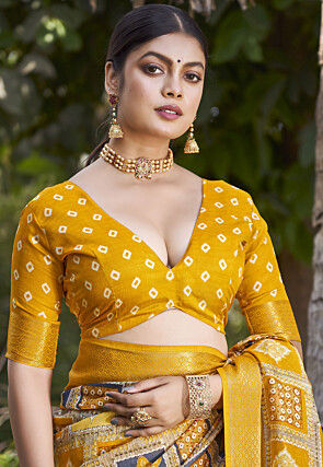 Digital Printed Art Silk Saree in Mustard