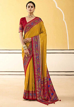 Digital Printed Art Silk Saree in Mustard