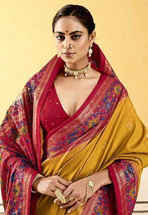 Digital Printed Art Silk Saree in Mustard