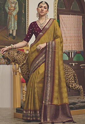 Woven Art Silk Saree in Mustard