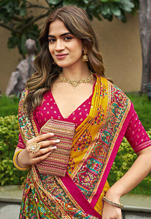 Digital Printed Art Silk Saree in Mustard