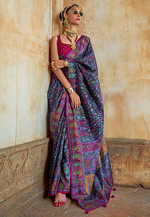 Digital Printed Art Silk Saree in Navy Blue