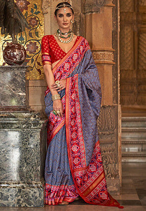 Digital Printed Art Silk Saree in Navy Blue