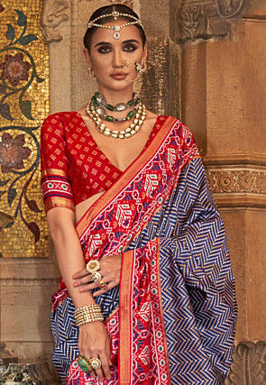 Digital Printed Art Silk Saree in Navy Blue