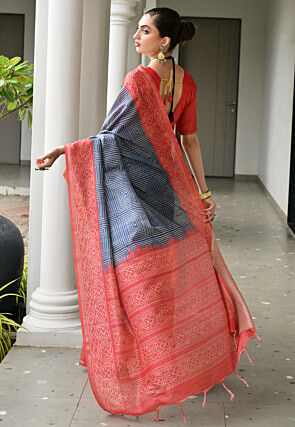 Digital Printed Art Silk Saree in Navy Blue