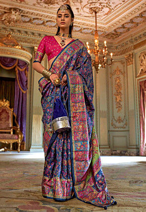 Digital Printed Art Silk Saree in Navy Blue